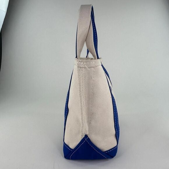 VTG L.L.Bean Boat & Tote Heavy Duty Canvas Bag Beige Blue Tote Handbag Bags - Picture 3 of 12